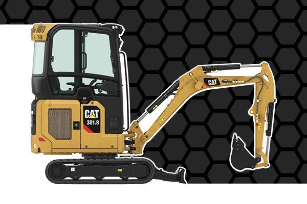 Cat Mini Excavator on Hexagon Background