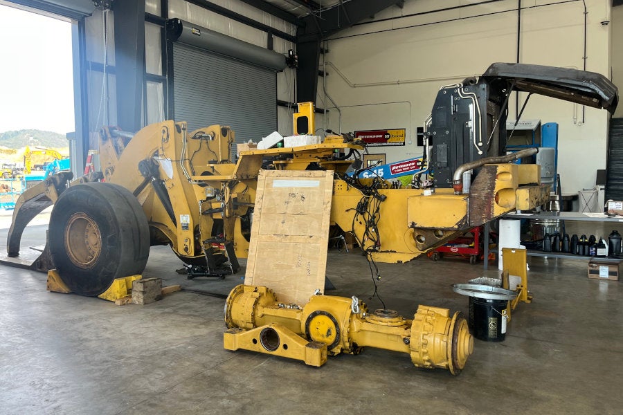 A Cat millyard loader disassembled for a major repair at Peterson Cat Roseburg.