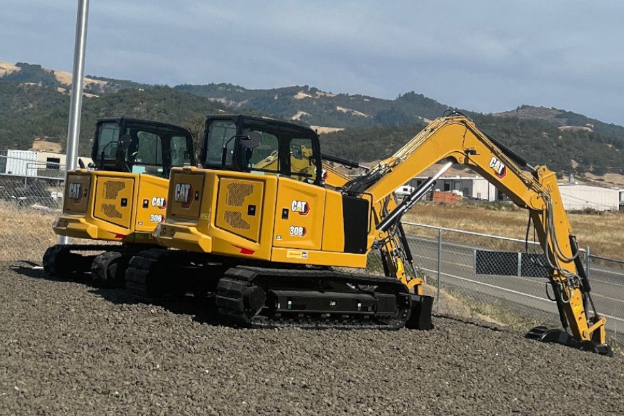 New Cat 306 and 308 mini excavators displayed for sale at Peterson Cat Roseburg.