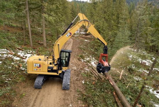 The Cat FM538 can process logs, build roads, load trucks, and more.