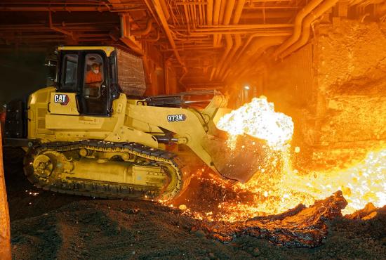 973K Track Loader equipped to work in the heat of a steel mill