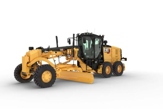 140 Motor Grader equipped with ripper and push block