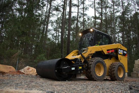 Cat® 246D Skid Steer Loader and Vibratory Drum Compactor at Work