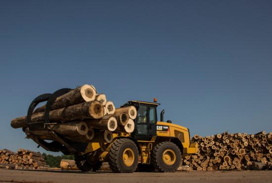 Cat® 938M Small Wheel Loader and Sorting Grapple Forks at Work